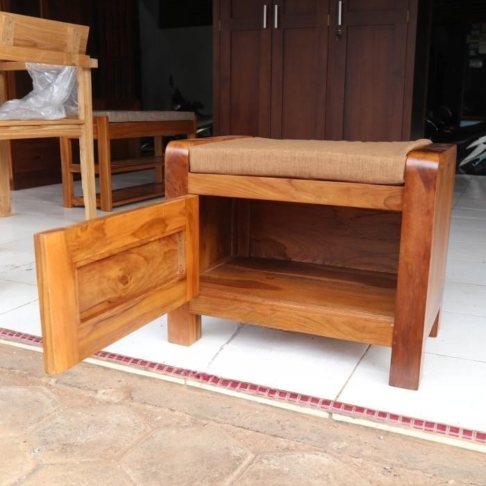 Stool Sofa Minimalis - Bench Kayu Jati 1 Pintu - Bangku - Rak Sepatu | Mebel Jepara