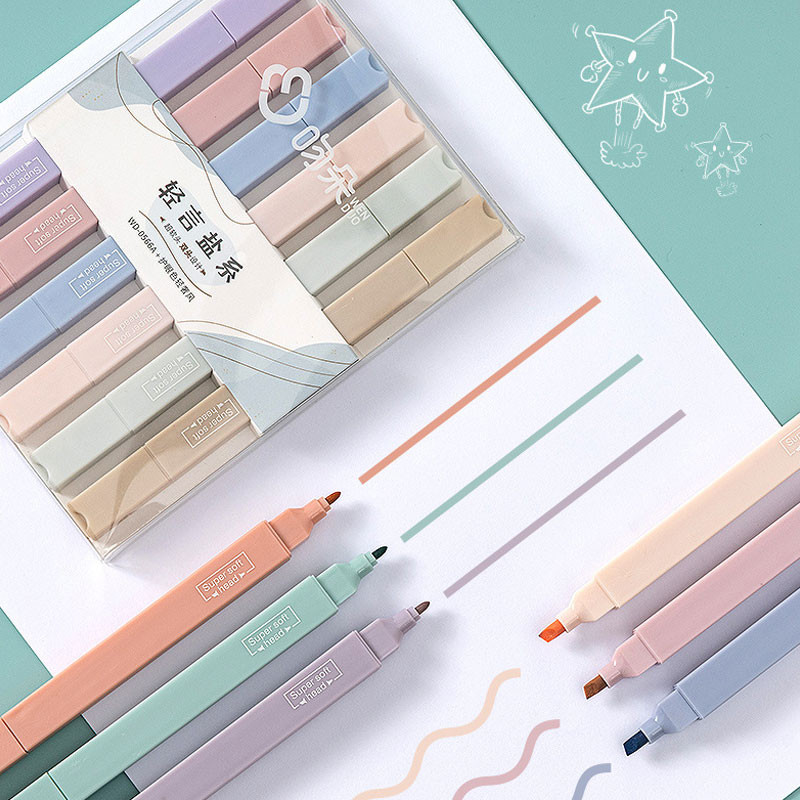 

6 PCS Double Side Highlighter Pens Set Kawaii Colored Manga Markers Pastel Stationery Scrapbooking School Supplies