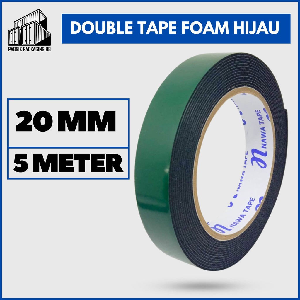 

Double Tape Foam Hijau 1" Inch 20MM 5M Solatip Isolasi Bolak Balik Lakban Dua Sisi Dobel Sided Tape Perekat Busa Bukan Nachi