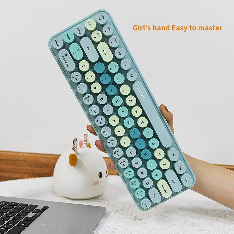 MOFII Wireless Keyboard and Mouse, Cute Colorful 68 Round Keycap Compact Keyboard for Computer, Comp