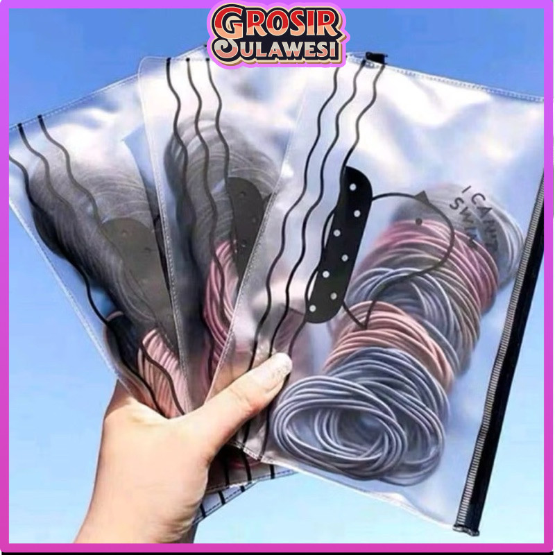 COD 100PCS IKAT KARET RAMBUT ELASTIS WARNA POLOS GAYA KOREA UNTUK WANITA Makassar Grosir Sulawesi
