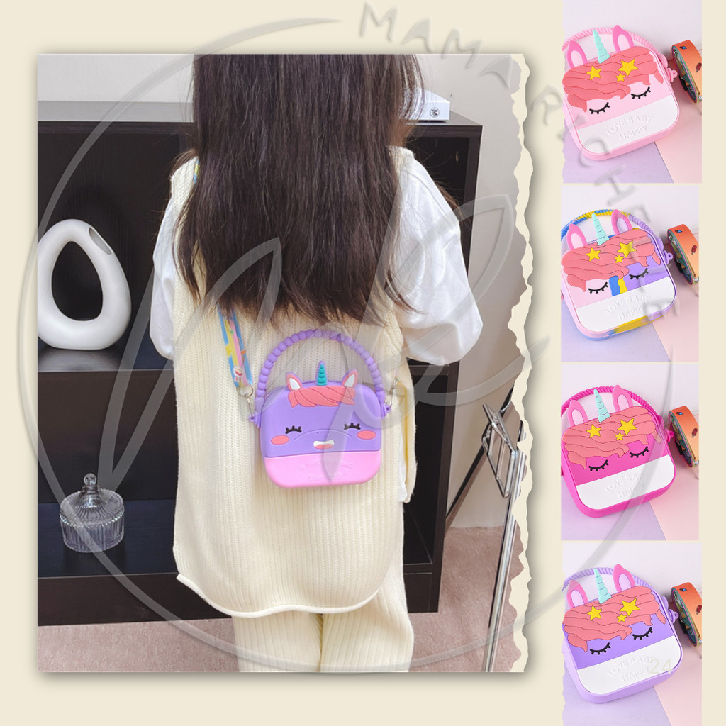 Tas Selempang Anak Jelly Silikon Karakter Unicorn Kuda Poni – Waterproof - Impor - Rubber - Jinjing/