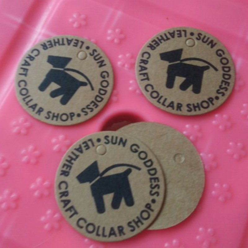 

500pcs Custom print black logo Retro kraft paper tags 4 cm diameter clothing round swing hang tag