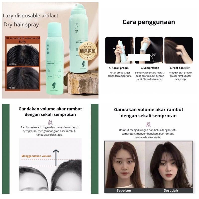 DRY SHAMPOO spray shampo anti lepek semprotan rambut anti lepek Dry shampoo spray shampoo menambah v