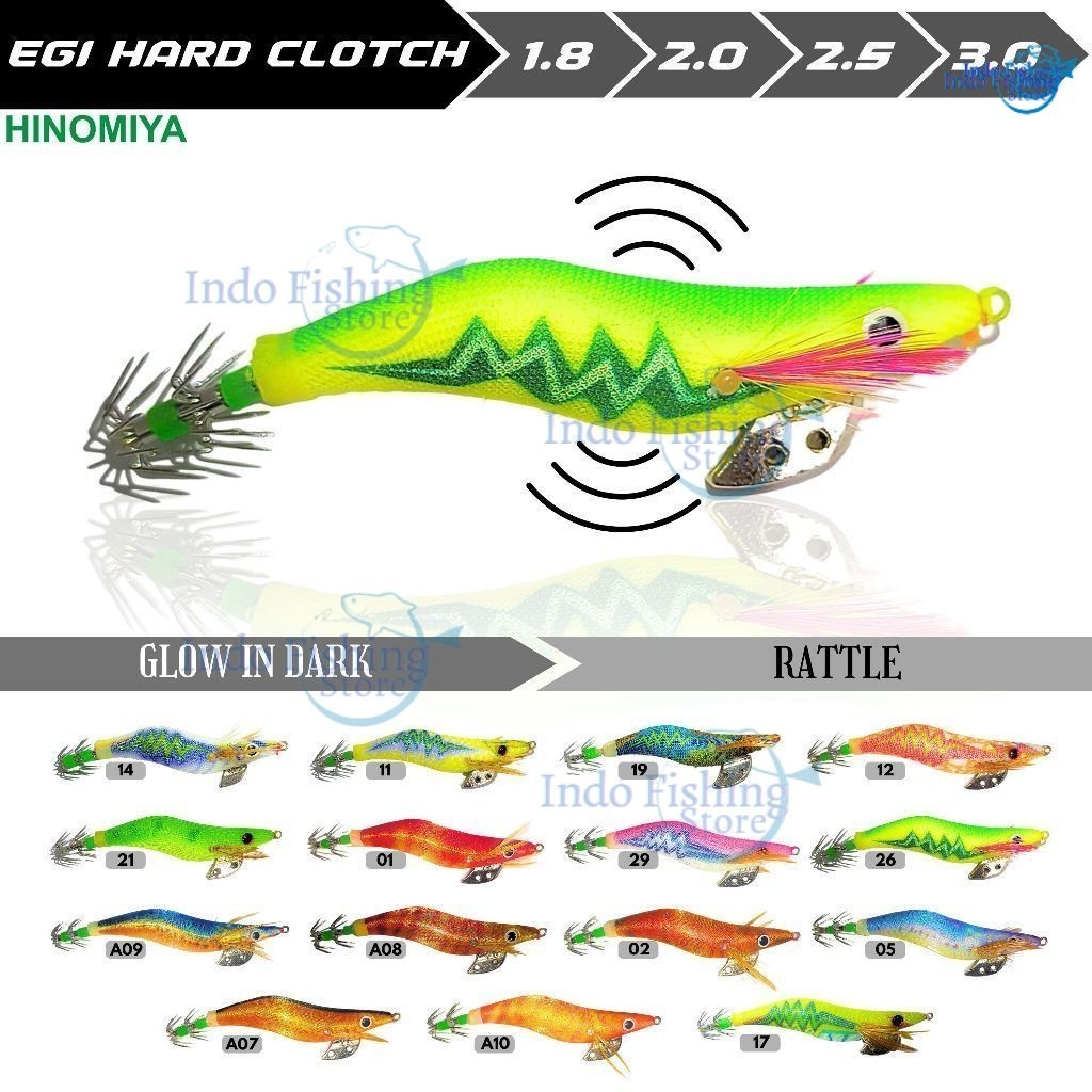 Umpan HINOMIYA Lure Hard Squid Egi Clotch uk 1.8 sd 3.0 Mancing Cumi Nyumi Rattle GID Bahan ABS