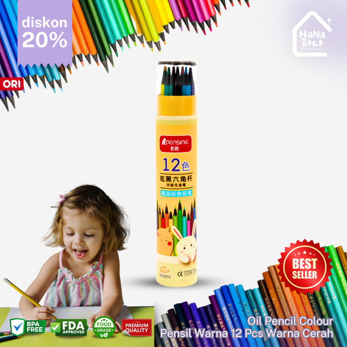 

Hana Colored Oil Pencil - Pensil Warna 12 Warna Cerah Tidak Beracun Include Box