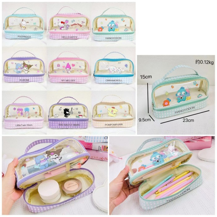 

kotak pena lucu kuromi sunrio tempat pensi pulpen kawaii dual slot - Pink 3tulip