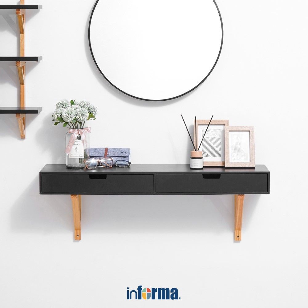 Informa Chicago Rak Dinding Dengan Laci Penyimpanan - Hitam Decorative Wall Shelf Rak Tembok Serbagu
