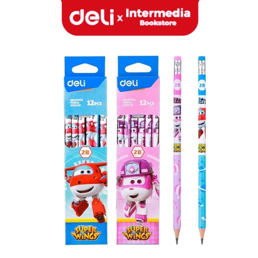 

BOBOMART X Deli EU53500 Pensil Grafit 2B Super Wings dengan penghapus