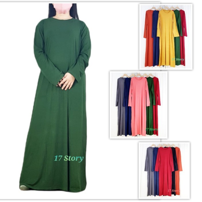 NEW -Gamis Polos Wanita Jumbo Inner Long Manset Panjang Bahan kaos Premium - Hitam, XXL