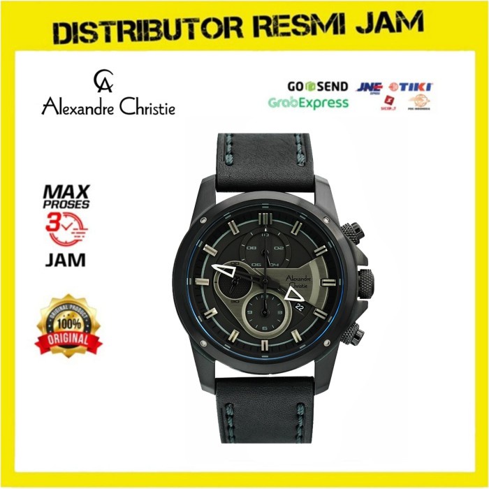 Jam Tangan Pria Alexandre Christie AC6593 AC 6593 Full Black Leather
