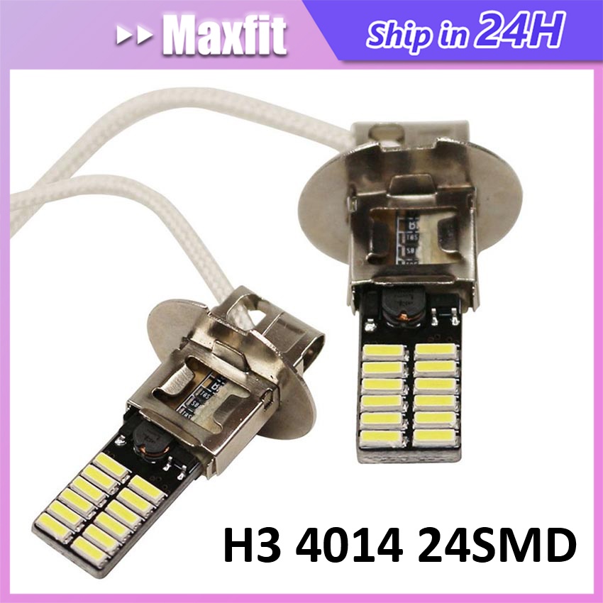 2Pcs Lampu Kabut Depan Mobil H3 Led Canbus 12V  24Smd Super Terang Putih Led Lampu Mobil