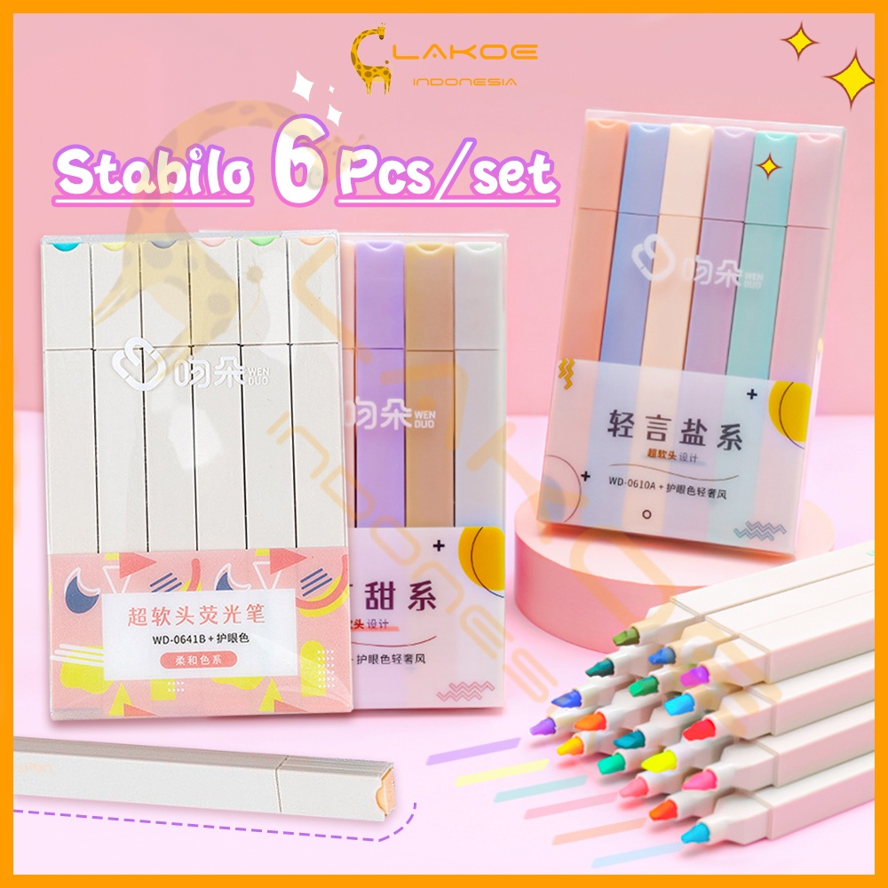 

Lakoe 6PCS stabillo warna/Stabillo Highliter set/Multicolor pena stabilo/highlighter pastel 6 colors warna
