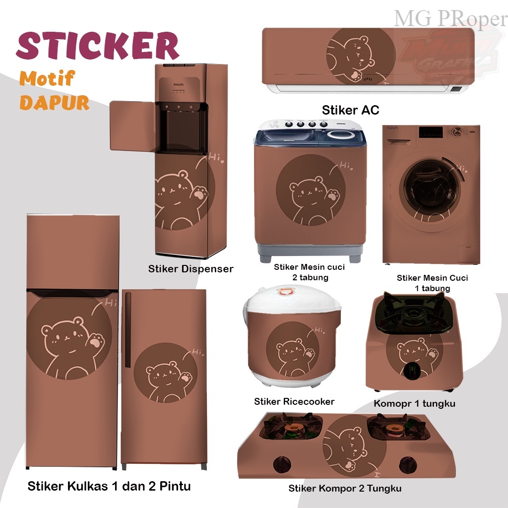 Stiker kulkas kompor mesin cuci 1 2 pintu tabung mata Dispenser Ac motif imut lucu aesthetic dapur