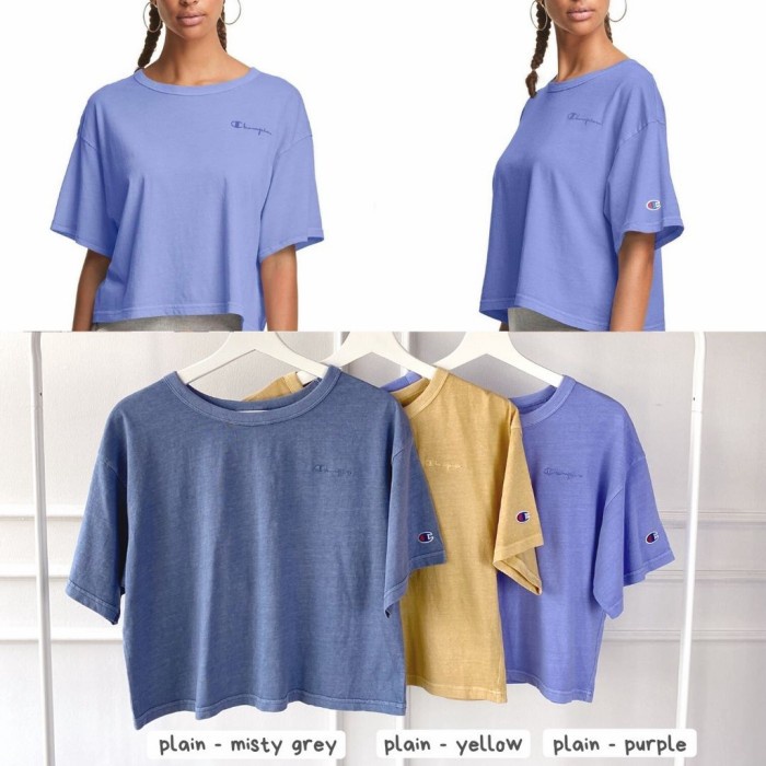 Champion Crop Script T-Shirt - Kaos Wanita Original Branded - 100% Ori - plain purple, XS