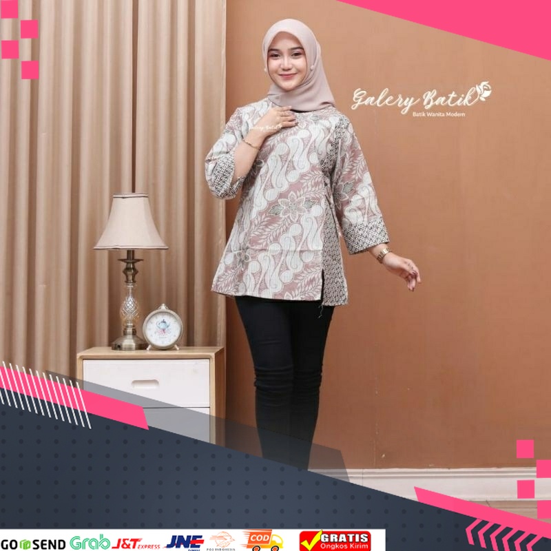 MOTIF BATIK BATU TERMURAH TERPOPULER /Baju Batik Wanita Modern Kantor Elegan Lengan 3/4 Panjang Balo