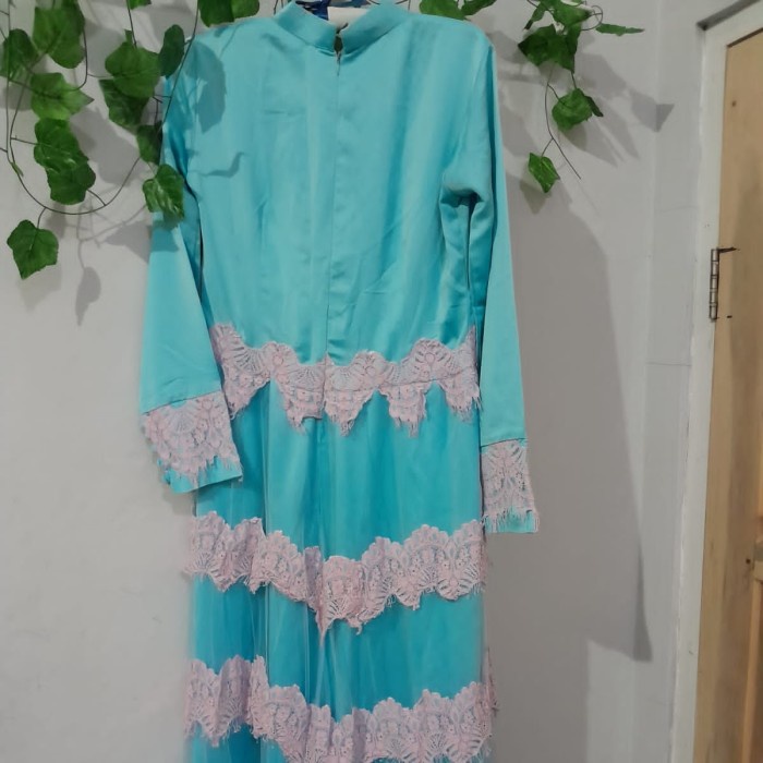 gamis cantik lace blue pink Bagus