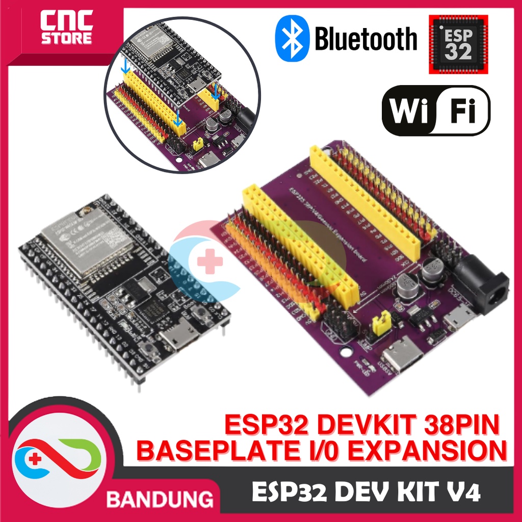 

ESP32 ESP-32 DEVKITC V4 WROOM-32U WIFI BLUETOOTH DEVELOPMENT BOARD PLUS EXPANSION BASE PLATE