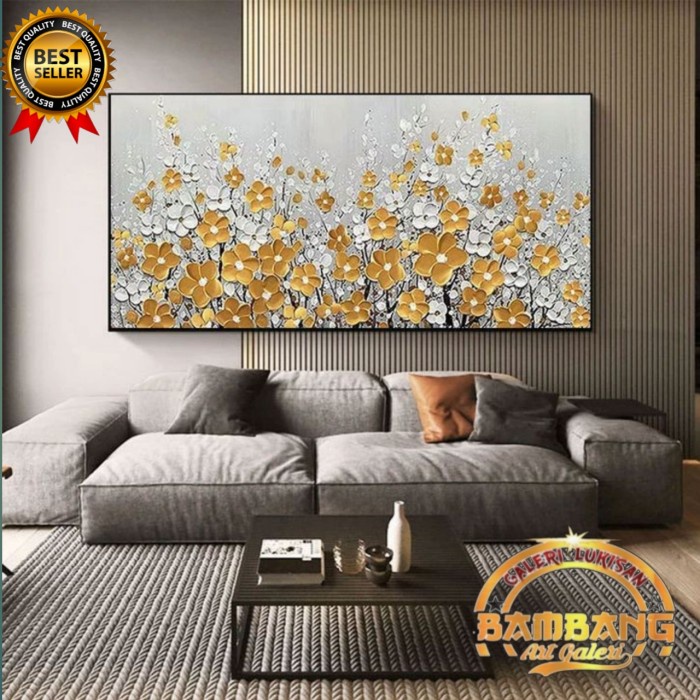 lukisan bunga estetik cat timbul