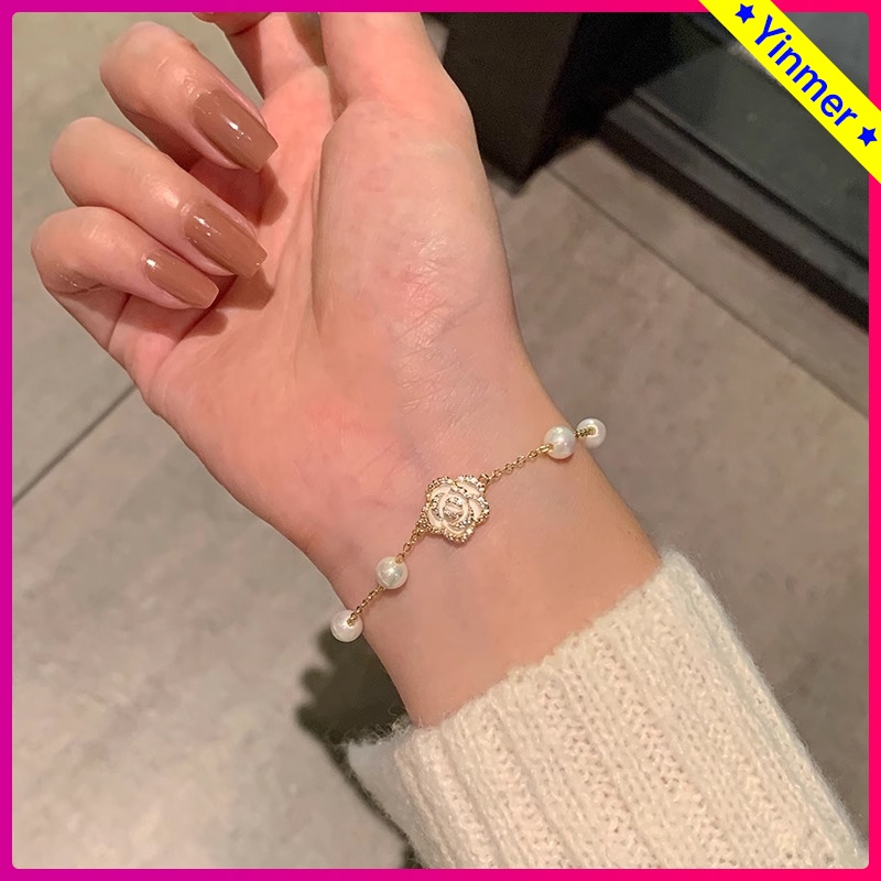 COD✨Gelang Mutiara Pearl Peach Rantai Korea Gaya Retro Vintage Emas Wanita Untuk Elegan Aesthetic Adjustable Anak Perempuan-Yinmer