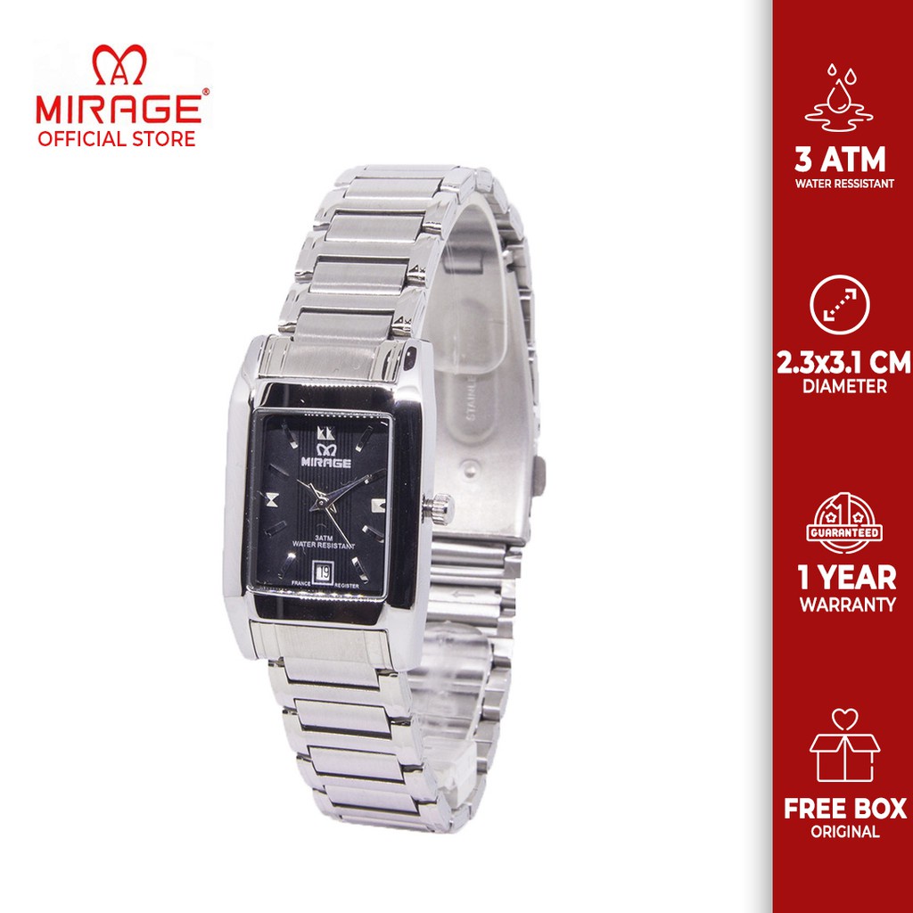 Jam Tangan Wanita Mirage Asli Original Klasik Smartcasual Semi Formal 7394 L Silver Petak Anti Air