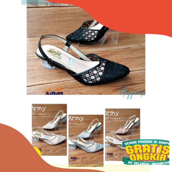 sepatu heels hak kaca 3cm airin shoes/ New 10 10
