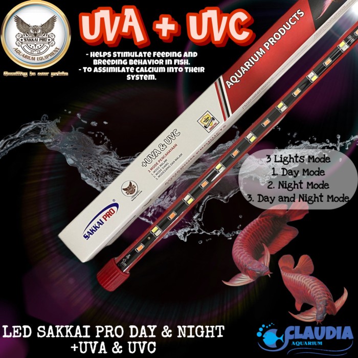 Lampu LED Aquarium SAKKAI PRO T4 DAY NIGHT UVA UVC T4 K20 K30 K40 K50 K60 K80 K100 20 30 40 50 60 80