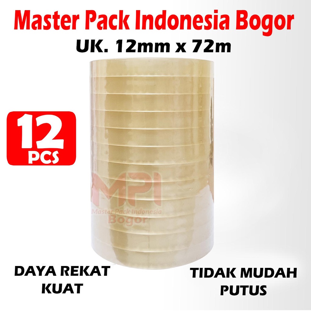 

1 LUSIN [ 12 PCS ] Lakban 12mm x 72m / Lakban Isolasi Kecil 12 mm x 72 Meter - Master Pack Indonesia