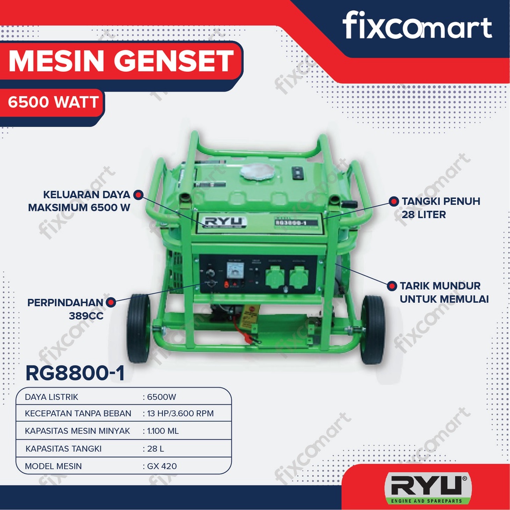 RYU Gasoline Generator Set / Mesin Genset RG8800-1