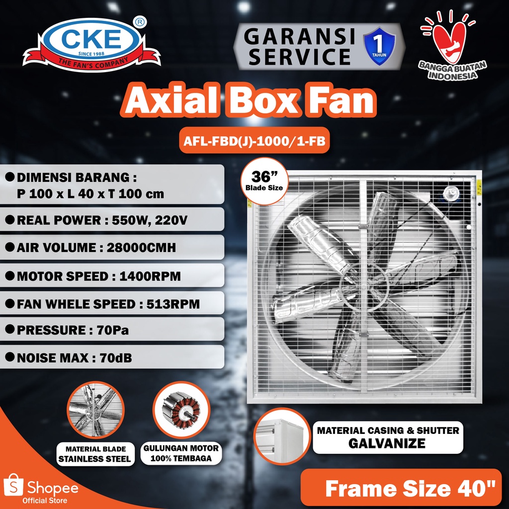 BOX FAN LOW NOISE CKE 36INCH 220V 550W EXHAUST KANDANG AYAM/Kipas kandang ayam/blower kandang ayam