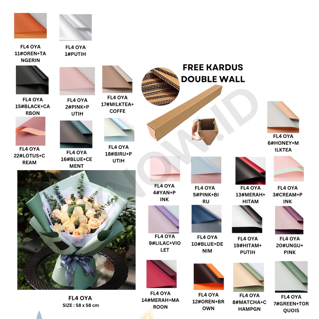 

(5 LEMBAR) - FL4 OYA SMALL 38.5*45CM Kertas Bunga Buket Dua Warna Bi Color/Kertas Buket Florist Cellophane