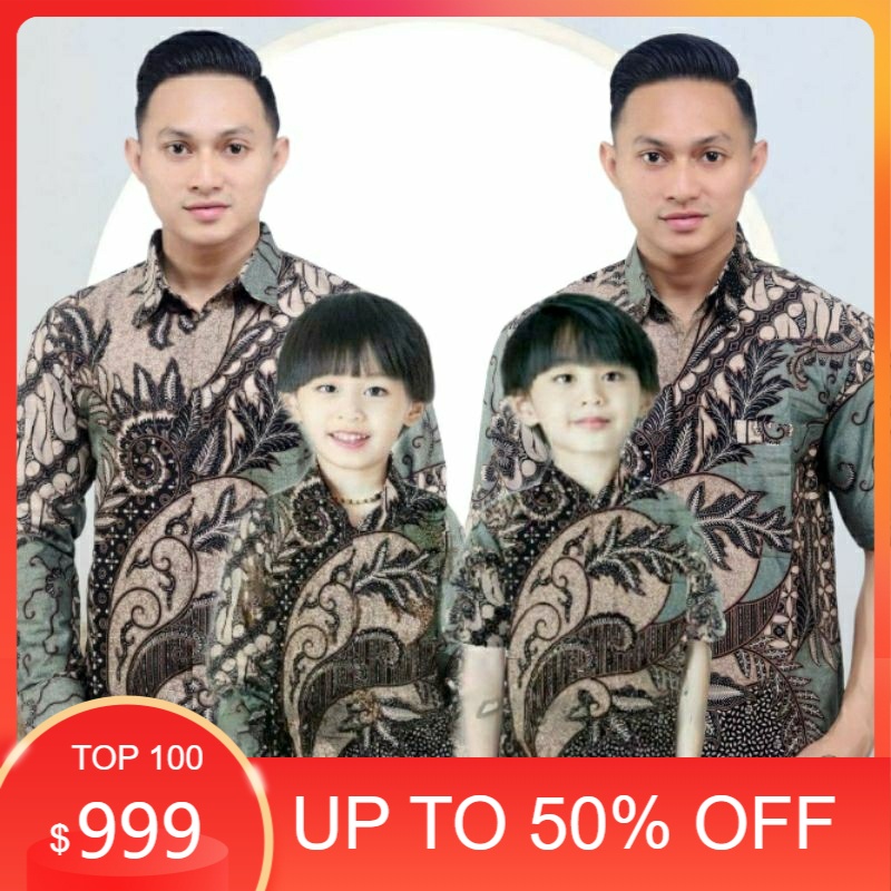 Baju Batik Couple Ayah dan Anak Cowok Lengan Panjang Batik Kate Ijo Sage Terbaru/Kondangan nikahan r