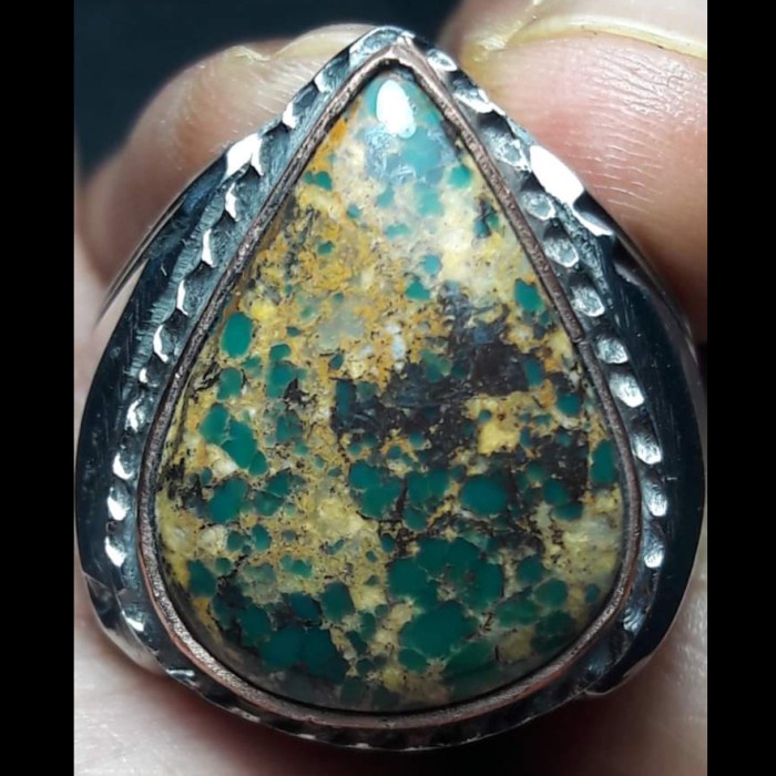 Cincin Batu Akik Natural Pirus Persia Iran Hijau Ijo Lawas Kuno Antik1