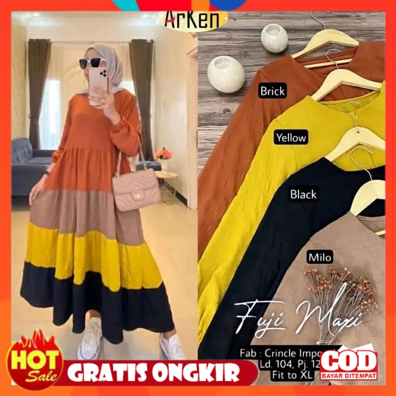 KAIN ADEM HALUS TEBAL / GAMIS FUJI / GAMIS MIDI FUJI PELANGI / MIDI DRESS BAHAN CRINCKLE AIRFLOW TER