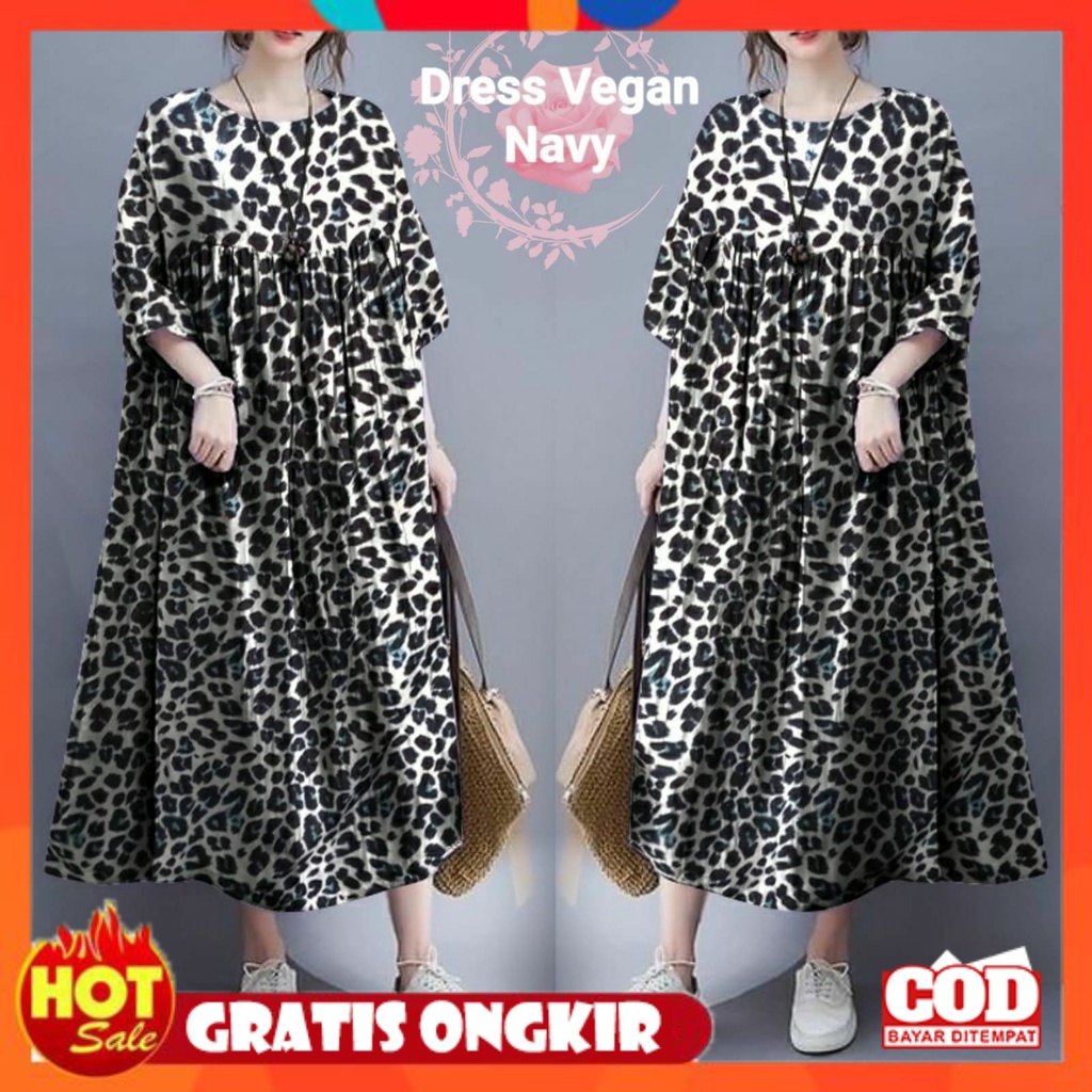 KAIN ADEM HALUS TEBAL / DRESS OVERSIZE FASHION WANITA 3XL JUMBO/ GAUN MOTIF MACAN TUTUL LEOPARD / BA