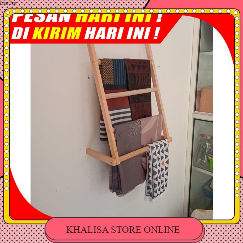(H08) Hanger / gantungan Dinding Jilbab Tempel Gantungan Ladder Kayu untuk Rak Gantungan Mukena, Saj
