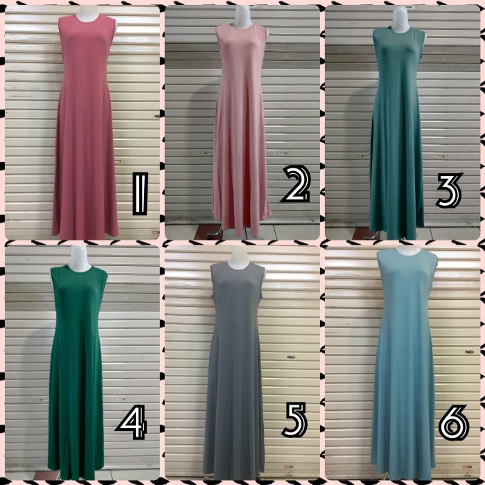 best -Long Dress Sleeveless Gamis Lekbong Kensi Kutung Jersey Premium Polos - Hitam