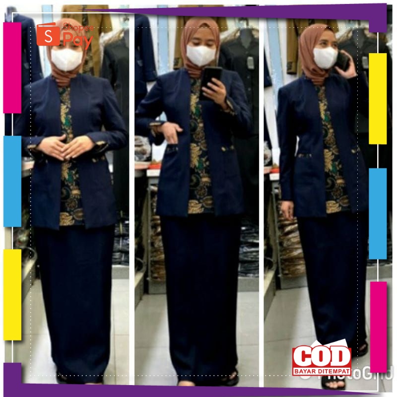 PREMIUM KOREAN STYLE / Setelan seragam kerja biru dongker Guru wanita Blazer warna navy  Jas Guru PD