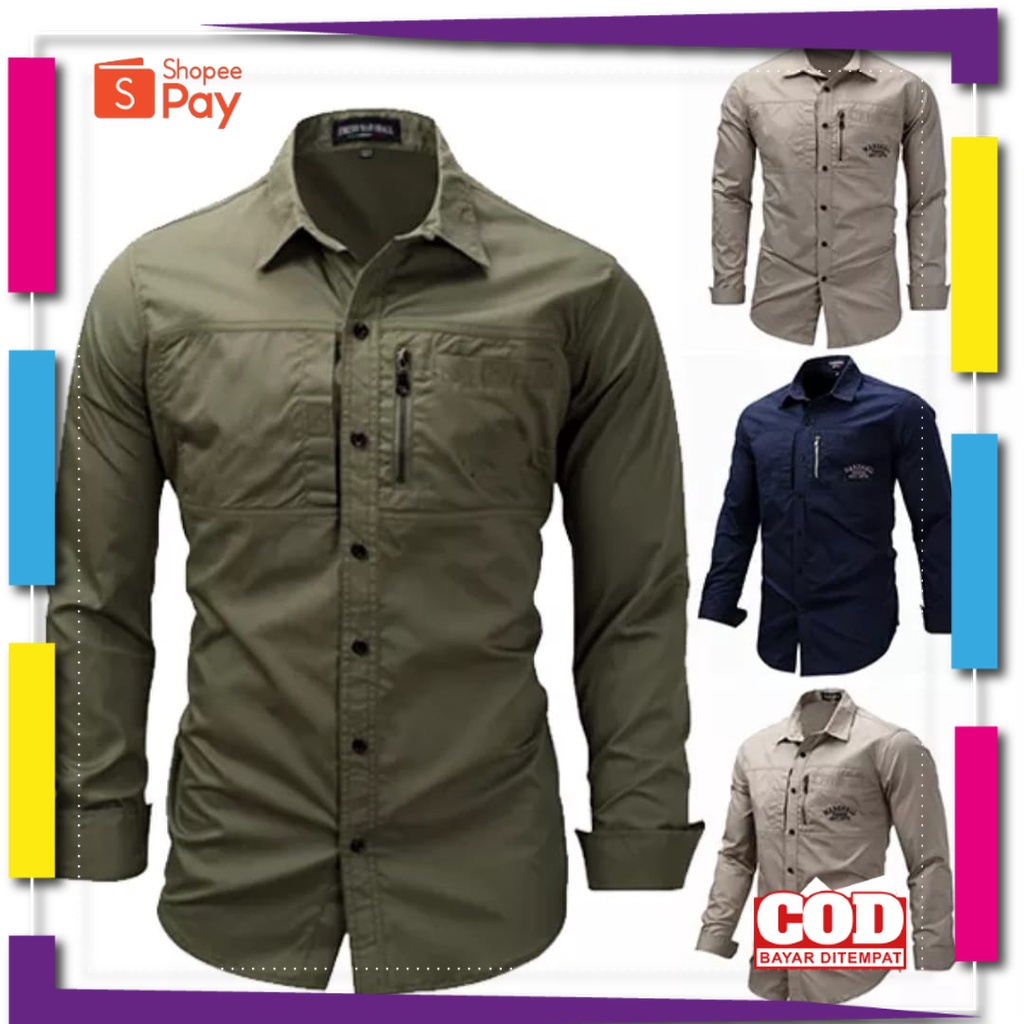 PREMIUM KOREAN STYLE / KEMEJA LAPANGAN KERJA KEMEJA PRIA ZIPPER PRIA JUMBO SIZE KEMEJA PRIA KERJA LA