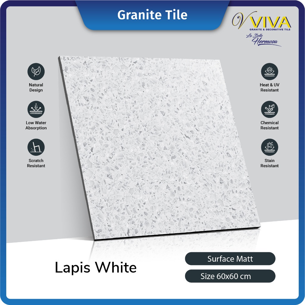 Cove Granite Tile Stone White 60x60 Granit Lantai Outdoor Kamar Mandi