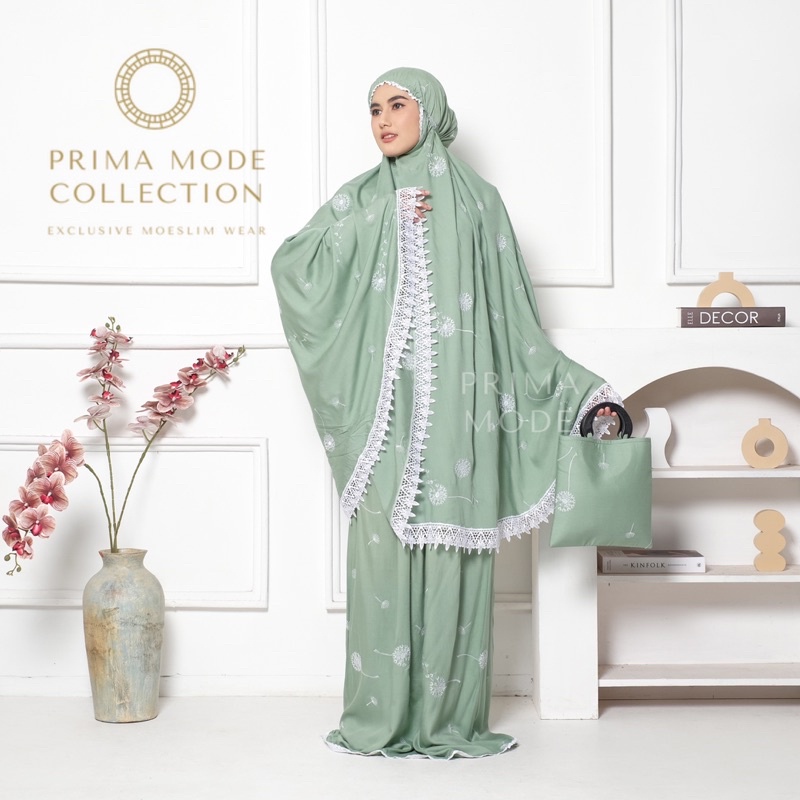 Wearmoura Mukena Dewasa Dandelion Rayon full bordir putih renda mewah premium