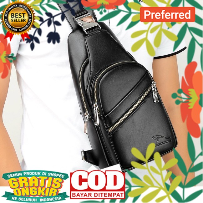 Tas Selempang Pria - Sliingbag Pria Kulit Distro dan Anti Air Gratis Dompet dan Jam Led atau Headset