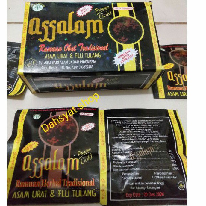 Assalam gold asam urat flu tulang isi 12 sachet  / OBAT KOLESTEROL DAN ASAM URAT / KAPSUL ASSALAM GO