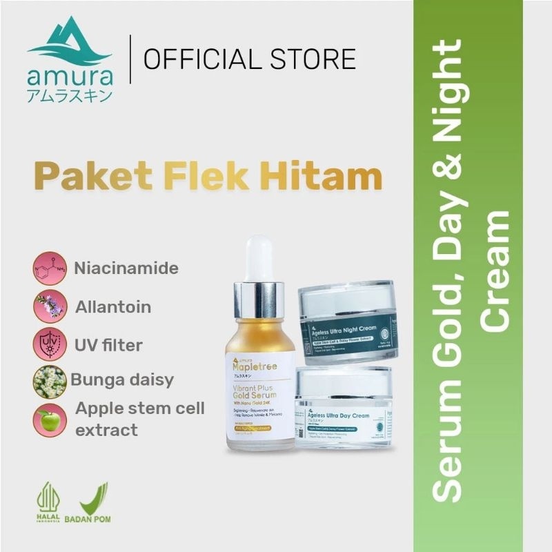 BURUAN CEKOUT PAKET 3 IN 1 GOLD SERUM AMURA DAN DAY NIGHT CREAM