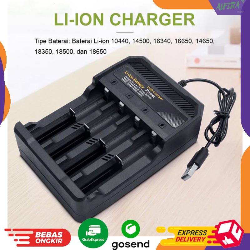 Charger Baterai Taffware USB Lithium Fast Charging 2A 4.2V 18650 4 Slot LED - MS-5D84A 2000mA
