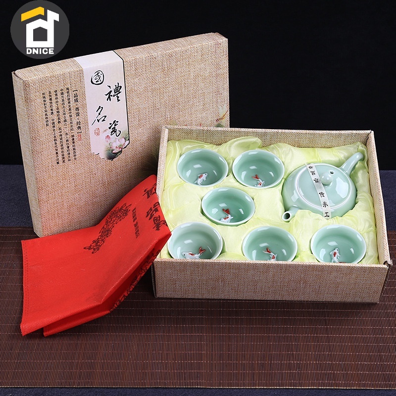 

COD chinese tea pot set 6 cup ceramic / teko teh 6 in 1 with gift box