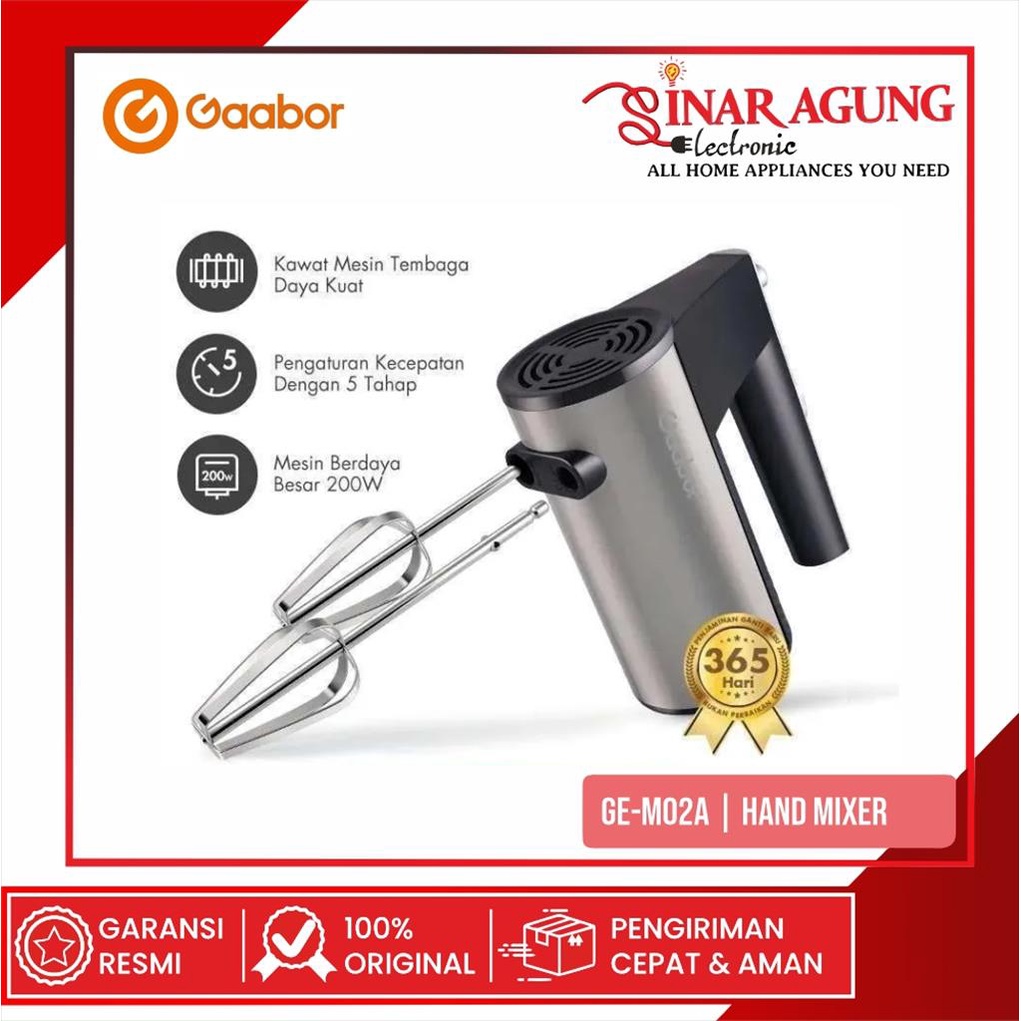 GAABOR HAND MIXER 200 WATT  PENGOCOK TELUR STAINLESS GE-M02A