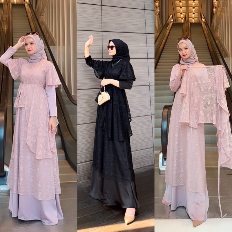 DAISHA DRESS BAHAN SATIN ROBERTO MIX BRUKAT MALIKA BUSUI FRIENDLY ALL SIZE FIT TO L OUTER KIMONO LEN