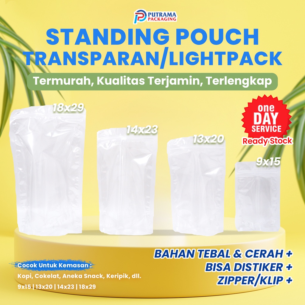 (1 PACK ISI 100PCS) Standing Pouch Transparan 13x20 Kpack Plastik Minuman Pouch Kekinian Dengan Zipp