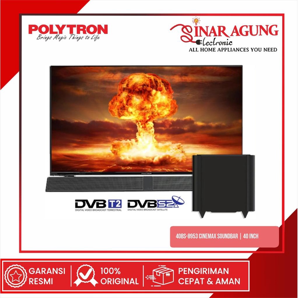 [COD] LED TV POLYTRON 40BS8953 / 40BS-8953 CINEMAX SOUNDBAR (40 INCH / FRAMELESS) GARANSI RESMI
